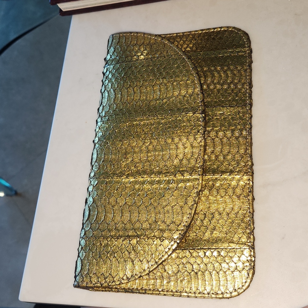 Neiman Marcus NEW genuine python gold clutch gene… - image 2
